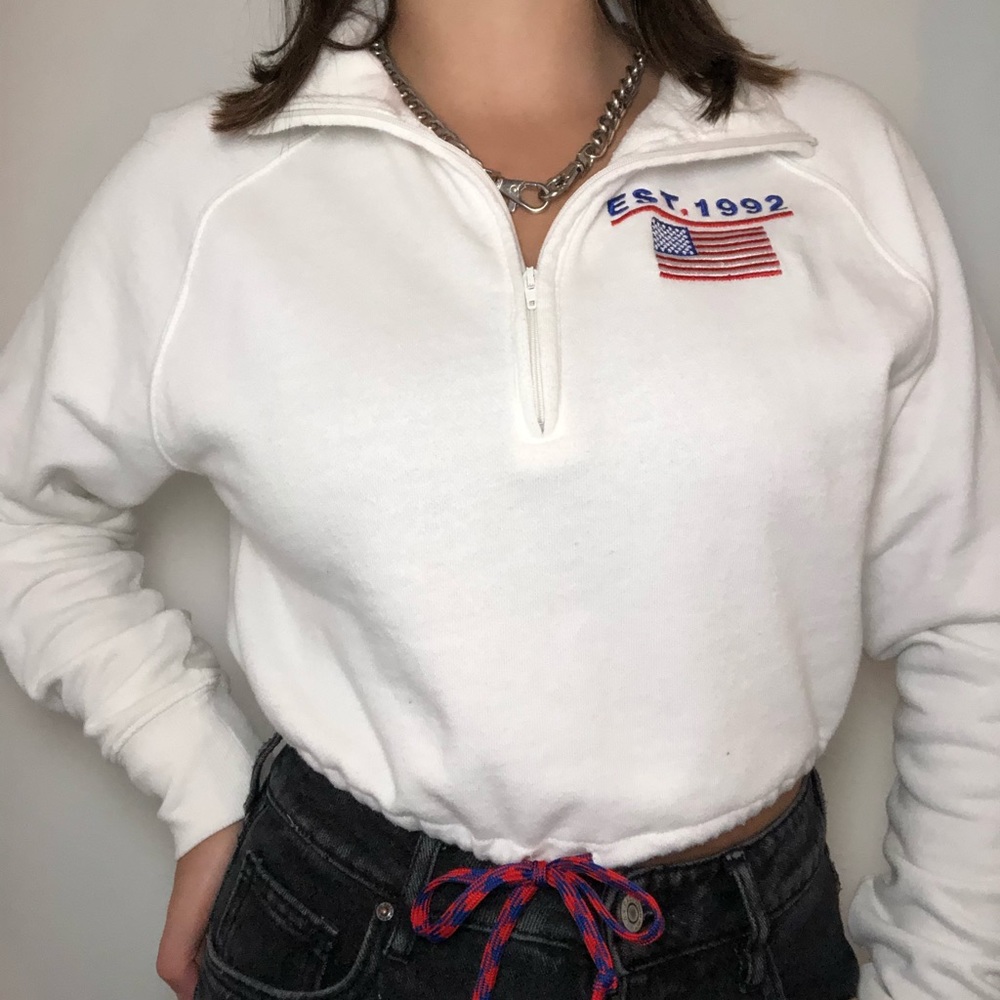 forever 21 white zip up drawstring top